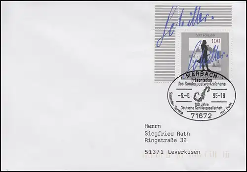 1792 Schillergesellschaft, EF FDC ESSt Marbach Markenpräsentation 5.5.1995