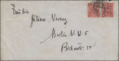 191 Posthorn en couple MeF lettre de porto juste DÜSSELDORF 12.10.1922 à Berlin