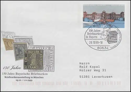 Plusbrief USo 11 Bayerische Briefmarken, SSt München Briefkasten 29.10.99