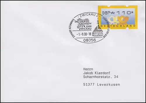 Tag der Sachsen 2000 ATM-EF Bf SSt Zwickau Landkarte Sachsen Gewandhaus 1.9.00