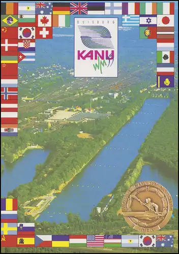 1777 Kanu-WM, EF AK Kanu-WM Luftbild & Flaggen SSt Duisburg 18.8.1995 nach Wien