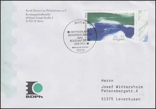 2278AI Hochwasserhilfe, EF FDC ESSt Bonn Solidarität in der Not 30.8.2002