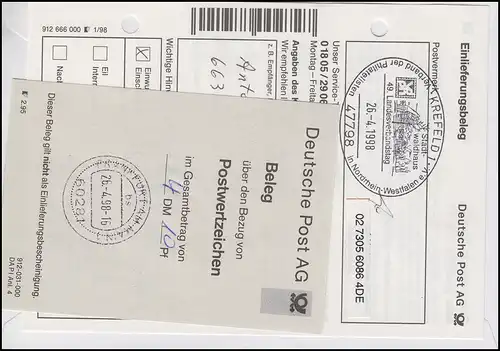 RHEIN-RUHR-Posta'98 & LV-Semaine, EF R-Bf SSt Krefeld Stadtwaldhaus 24.4.1998