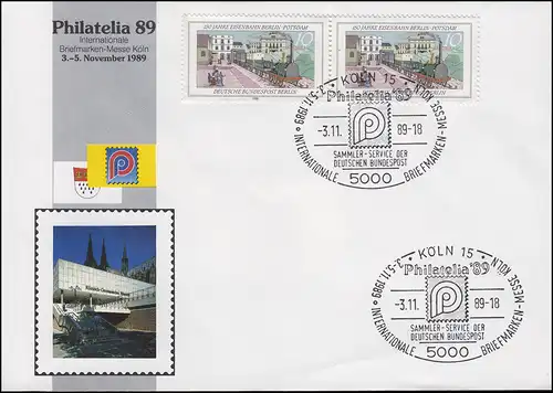 Lettre de bijoux Philatelia'89 avec Berlin 822 paires SSt KÖLN Emblème de la foire 7.11.1989