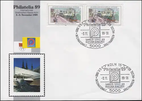 Schmuck-Brief Philatelia'89 mit Berlin 822 Paar SSt KÖLN Messe-Emblem 7.11.1989