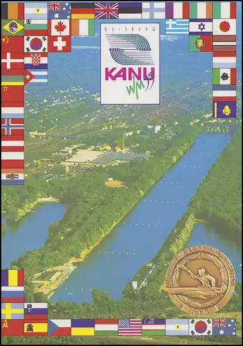 1777 Kanu-WM EF AK Kanu-WM Luftbild Flaggen SSt Duisburg 18.8.1995 nach Schweden