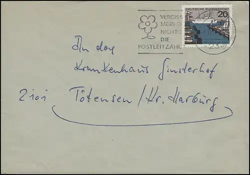 418 Kiel, EF Brief Werbestempel Vergiss mein nicht die Postleitzahl Kiel 2.11.64