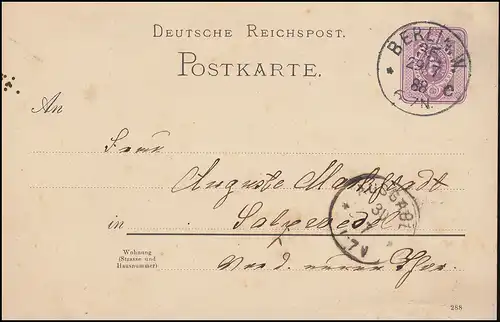 Carte postale P 18I, paragraphe 5 Pf. avec DV 288 de BERLIN 35 c - 29.7.88 vers Salzwedel