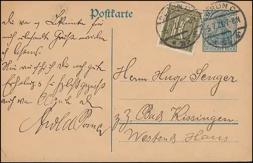 Carte postale P 120AI Germania 30 pf. avec armoire supplémentaire BERLIN C 25 g - 5.7.1921