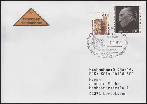 1601 Konrad Adenauer, MiF NN-Bf SSt Herford Europa & Walter Hallstein 31.10.1993