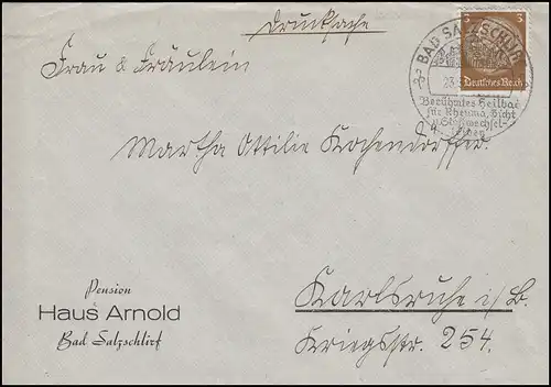 SSt. BAD SALZSCHLIRF Heilbad Rheuma Gicht Stoffwechsel 23.3.37 auf Drucksache