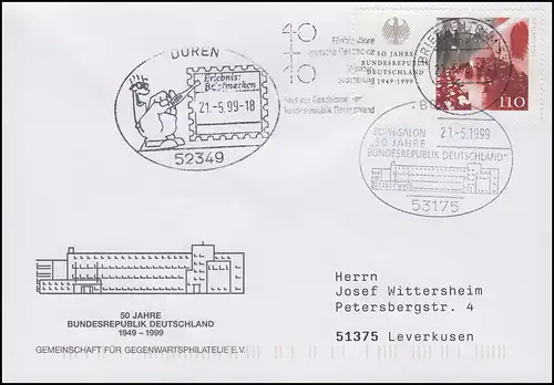 2051 Politische Anfänge, EF FDC  50 Jahre Bundesrepublik BZ 53 - 21.5.99