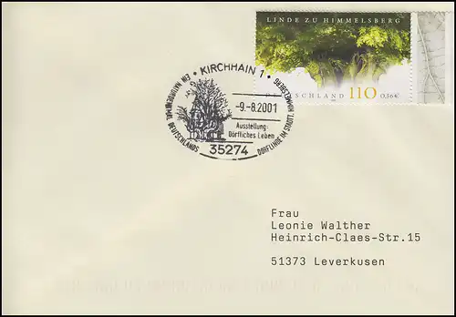 2208 Linde von Büllsberg, EF FDC ESSt Villagelinde & Eglise 9.8.2001