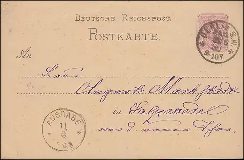 Carte postale P 10 paragraphe 5 pf. lilas, BERLIN SW PA 11 - 11.6.80 vers SALZWEDEL