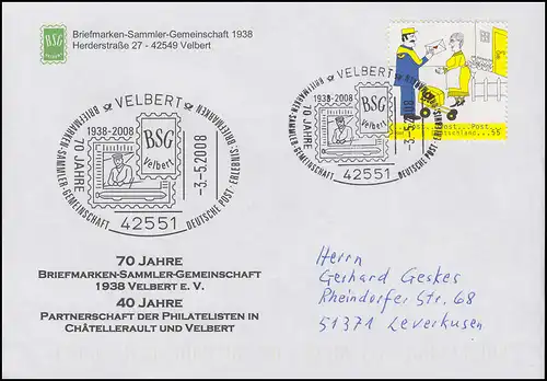 2620 Postbote, EF Brief SSt Velbert 70 Jahre BSG Velbert & Zeppelin 3.5.2008