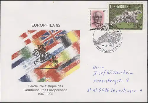 Luxembourg: Europabank, Lettre de bijoux SSt EUROPHILA Pokrieger Luxembourg 9.5.92