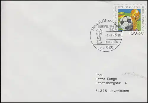 1718 Coupe de football & FIFA, EF Lettre SSt Frankfurt Coupes du monde de la football aux États-Unis 1.6.1994