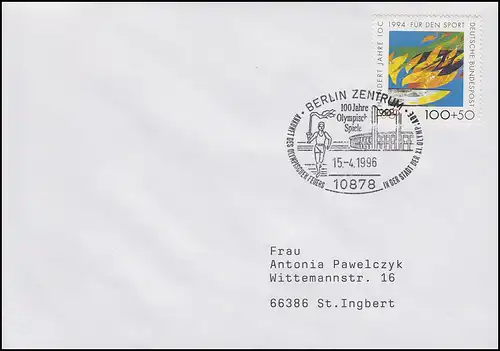 1719 Olympische Flamme EF Bf SSt Berlin Olympia-Stadion & Fackelläufer 15.4.1996