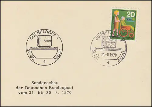 Karte Sonderschau der Deutschen Post Funkausstellung SSt. DÜSSELDORF 29.8.70