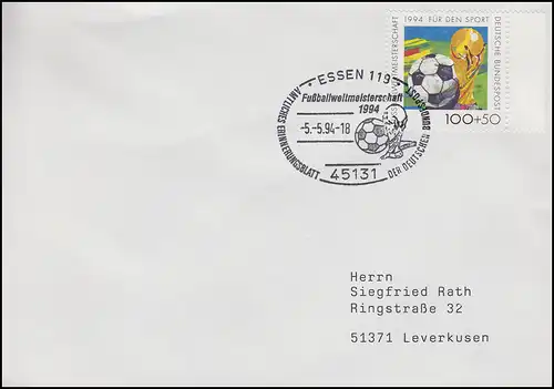 1718 Coupe du monde de football & FIFA, EF Lettre SSt Essen Coupée du Monde de Football 5.5.1994