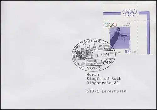 1863 Annie Hübler-Horn, EF Brief SSt Stuttgart ARD-Olympia-Express 13.7.1996