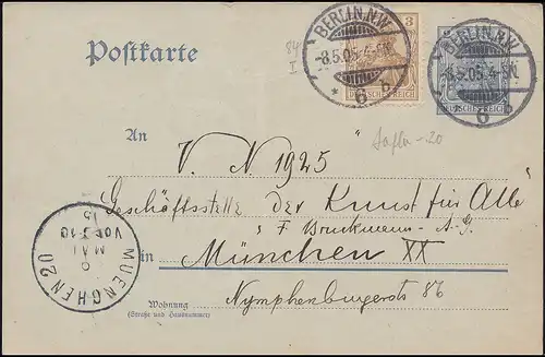 Carte postale P 63X avec armoire supplémentaire de BERLIN W 6b - 8.5.1905 selon MUENNEN 20