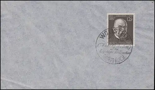 864 Robert Koch sur enveloppe en blanc SSt WOLLSTEIN Bezwinger des maladies 11.12.43
