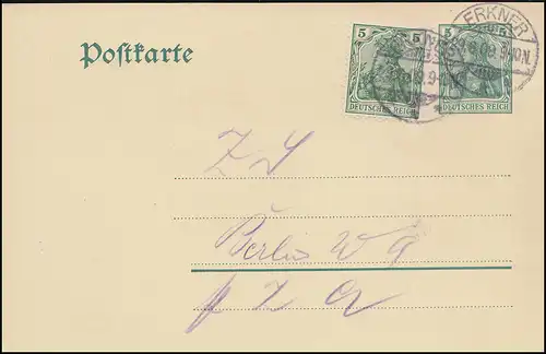 Postkarte P 78 Germania 5 Pf. von ERKNER 29.6.1909 nach Berlin