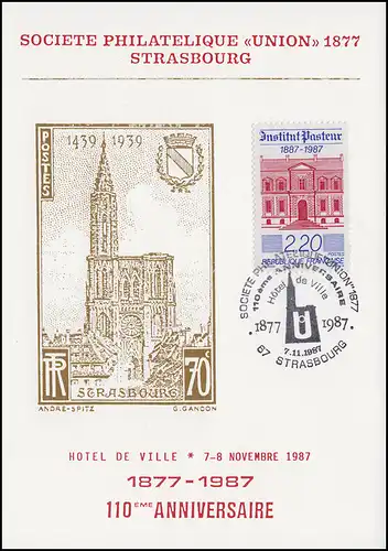 France Société Philatélique 1877, Carte SSt STRASBOURG 7.11.1987