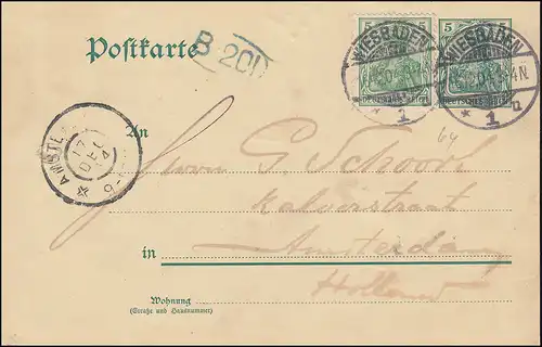 Carte postale P 64X Germania 5 Pf. avec 70 Germania 5 pf WIESDADEN 1 u 16.12.1904