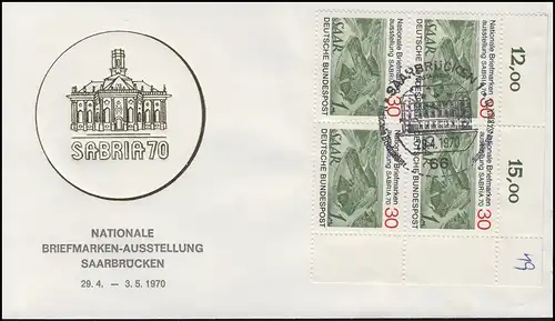 619 Exposition SABRIA: ER-Vbl. en haut à droite Bijoux-FDC ESSST SAARBRÜCK 29.4.70