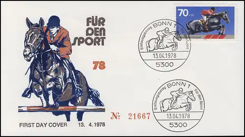 968 Aide sportive - sur les bijoux FDC ESSt BONN 13.4.1978