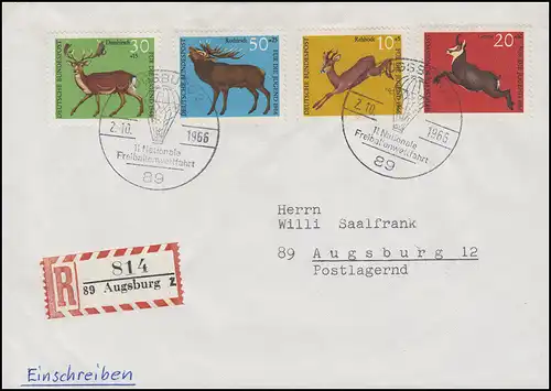 511-514 Jugend Hochwild Satz auf R-Bf. SSt AUGSBURG Freiballonwettfahrt 2.10.66