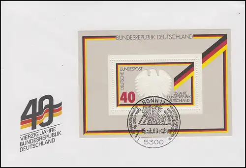 Block 10 Jubiläum 25 Jahre Bundesrepublik: Schmuck-Bf. 40 Jahre SSt Bonn 15.3.89