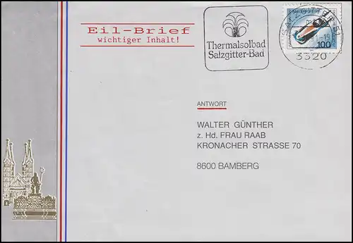 1496 Bobsport-WM Altenberg aus Bl.23 EF Brief Thermalsolbad SALZGITTER 14.10.91