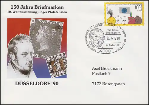 1472 Jugendausstellung als EF Vor-Ersttag SSt DÜSSELDORF Rowland Hill 20.6.1990