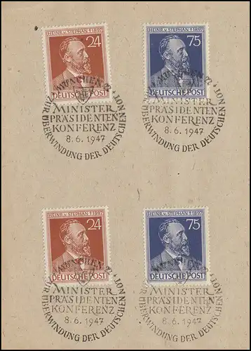 Sonderstempel MÜNCHEN Überwindung der deutschen Not 8.6.47 auf Karte mit 963-964