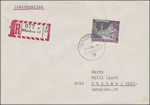 226 Alt-Berlin 70 Pf Parchiakirche R-Lettre MUNICH 27.2.64 selon Dülken 29.2.63