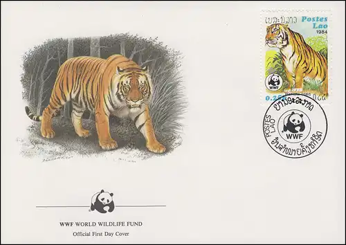Laos WWF: Indischer Tiger 1984, 2 Werte auf 2 Schmuck-FDC 1984
