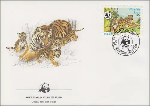 Laos WWF: Indischer Tiger 1984, 2 Werte auf 2 Schmuck-FDC 1984