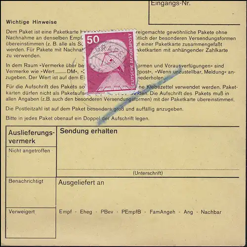 Industrie und Technik 3 Werte als MiF auf Paketkarte PFALZGRAFENWEILER 12.12.78