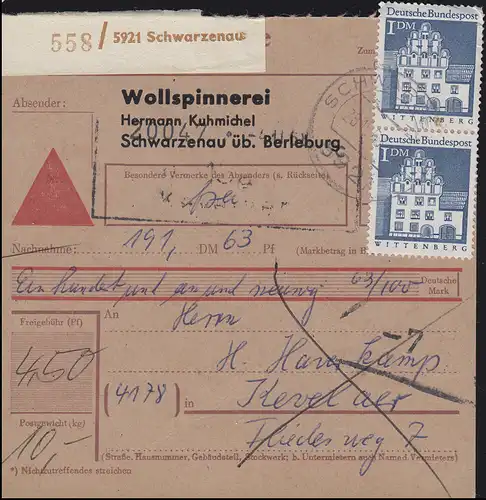 495+500 Constructions 50 Pf + 4x 1 FF sur carte de crédit SCHWARZENAU 28.10.68