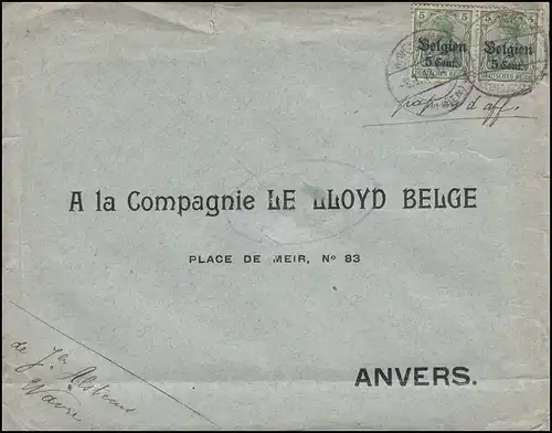 12 Gemania impression 2x 5 cents sur 5 Pf Lettre 9.1.18 à la société Lloyd à Anvers