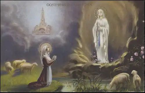 Belgique Carte de Pâques: Adoration de Marie / Grotte de Marien , Oostakker 22.6.