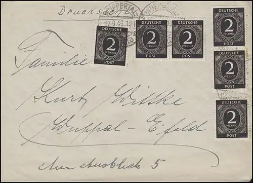 912 Paragraphe 6x2 Pf. MeF sur l'impression locale WUPPERTAL-ELBERFELD 17.9.46