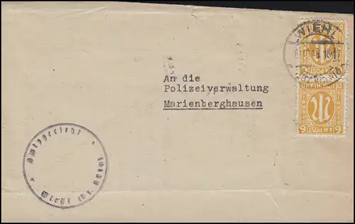 AM-Post 2x 6 Pf. Bf. Amtsgericht Wiehl / Bz. Köln 18.10.45 nach Marienberghausen