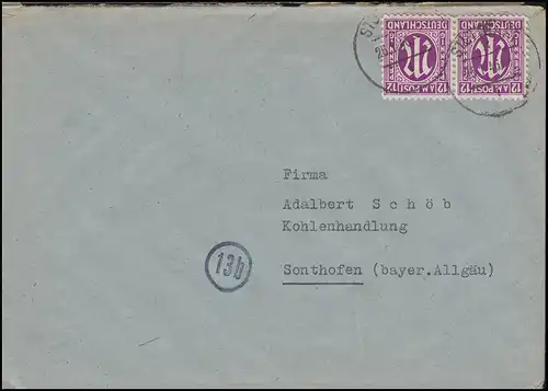 AM-Post 2x 12 Pf. Paar MeF Fern-Brief STUTTGART 26.1.46 nach Sonthofen