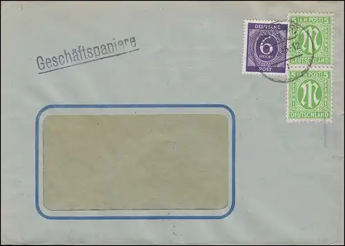 AM-Post 2x 5 Pf. mit Gemeinschaft 916 Ziffer 6 Pf. Fensterbrief STUTTGART 5.3.46