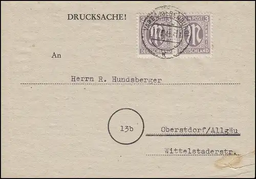 AM-Post 2x 3 Pf. Paar MeF Drucksache VAREL (OLDENBURG) 17.5.46 nach Oberstdorf