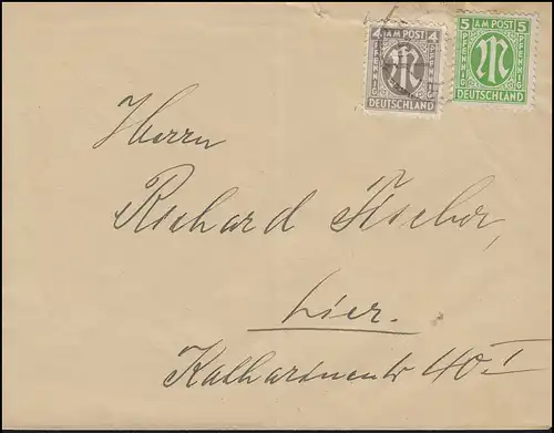 AM Post 4+5 Pf. MiF sur lettre locale HILDESHEIM 3.1.46